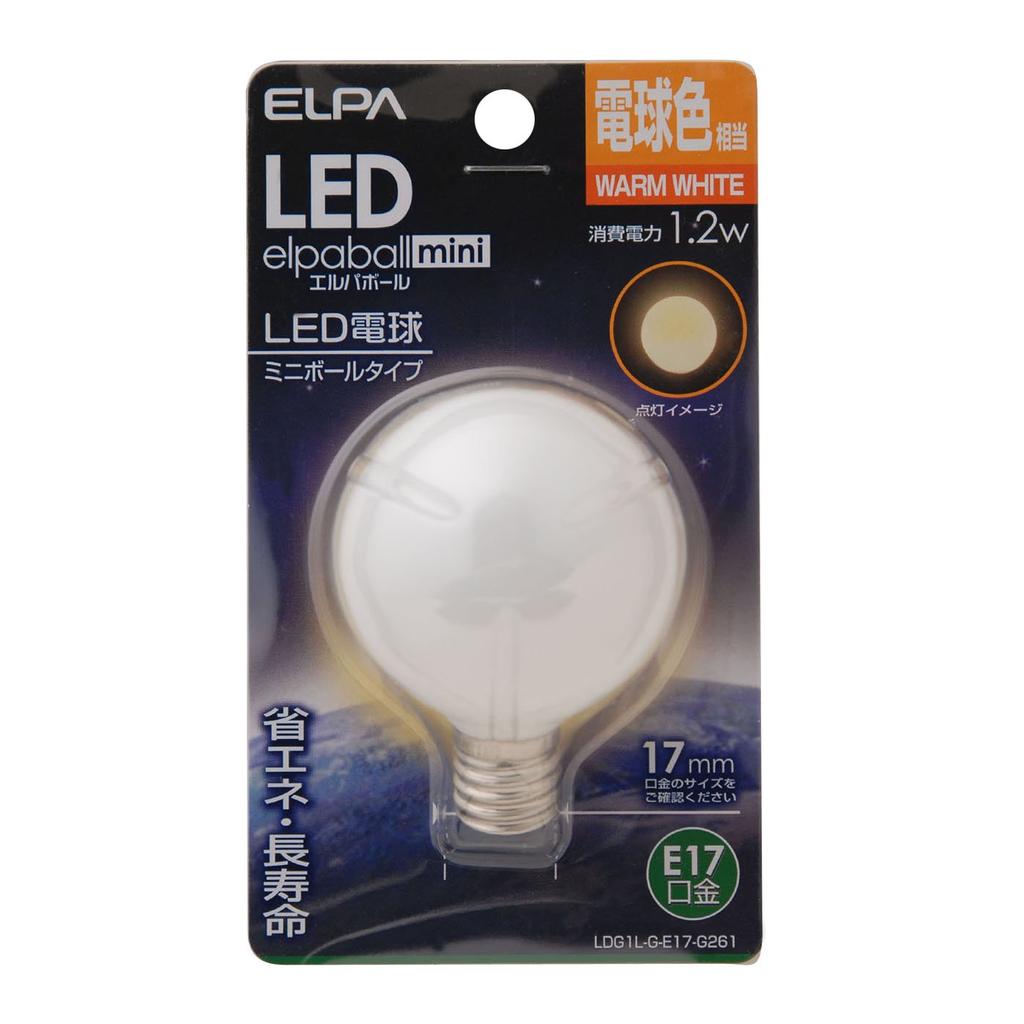 ELPA LED Light Bulb G50 Type E17 Base, Warm White, for Indoor Use, LDG1L-G-E17-G261