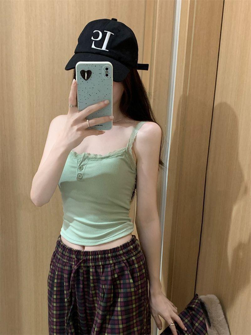 

Кружевной топ Pure Desire на пуговицах с нагрудными подушечками, жилет на бретелях, женская мода Spice Girls, базовая красота спины, летняя одежда для улицы One size