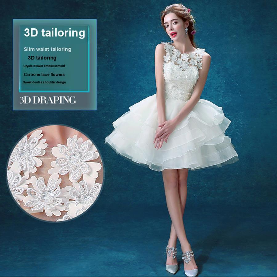 Dantelă albă nouă scurtă mireasă nuntă cină întâlnire anuală gazdă domnișoară de onoare soră grup rochie mică fată