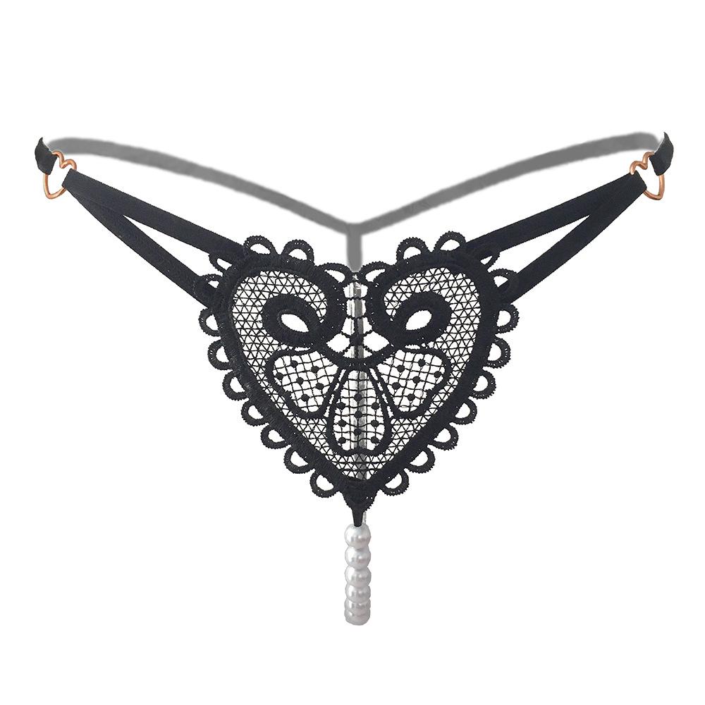 Retro Pearl Heart Embellished Low Waist Thong - Women's Beaded Seduction Panties (Style: 2253)