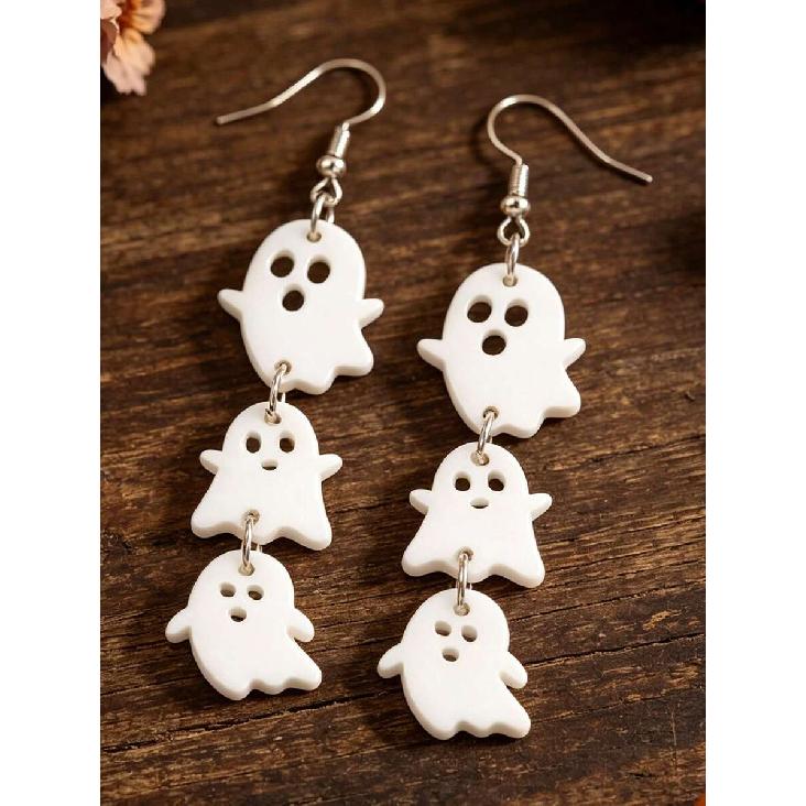 1 Pair Halloween 3-Layer Ghost Acrylic Long Earrings, Cute & Quirky Party Outfit Accessories