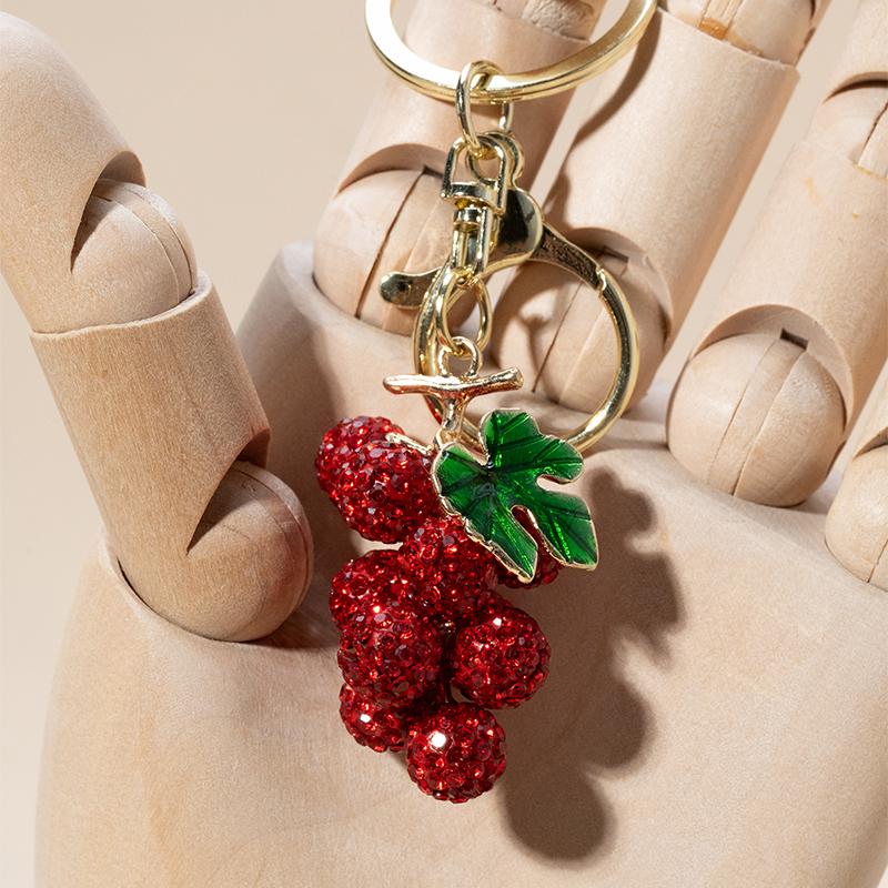 Luxury Rhinestone Grape Keychain, Fashion Car Key Ring Pendant, Cute Bling Key Accessory for Women Girls Gift