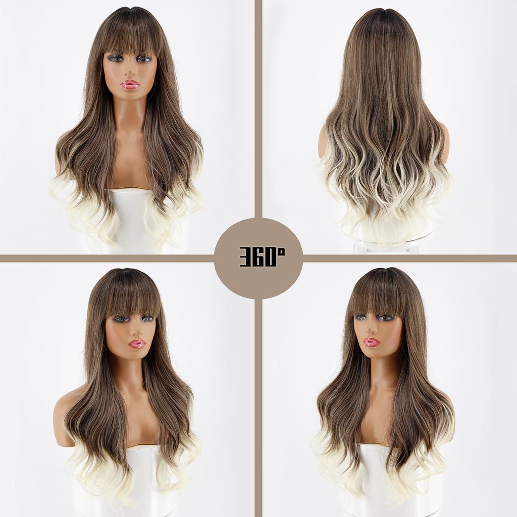 LISI HAIR Female Long Wavy Hair Wig with Bangs Synthetic Heat-resistant Fiber Wig Cosplay Lolita Party Daily Hairpin.