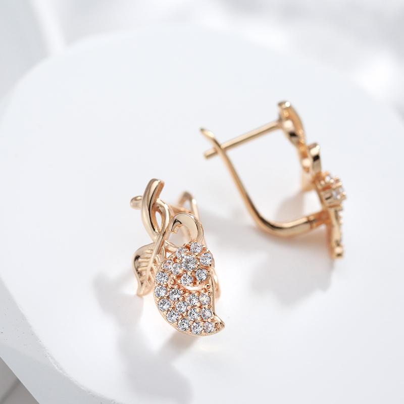 Rose Gold Color Full Paved Natural Zircon English Earrings For Women Crystal Flower Daily Fine Jewelry Girl Gift