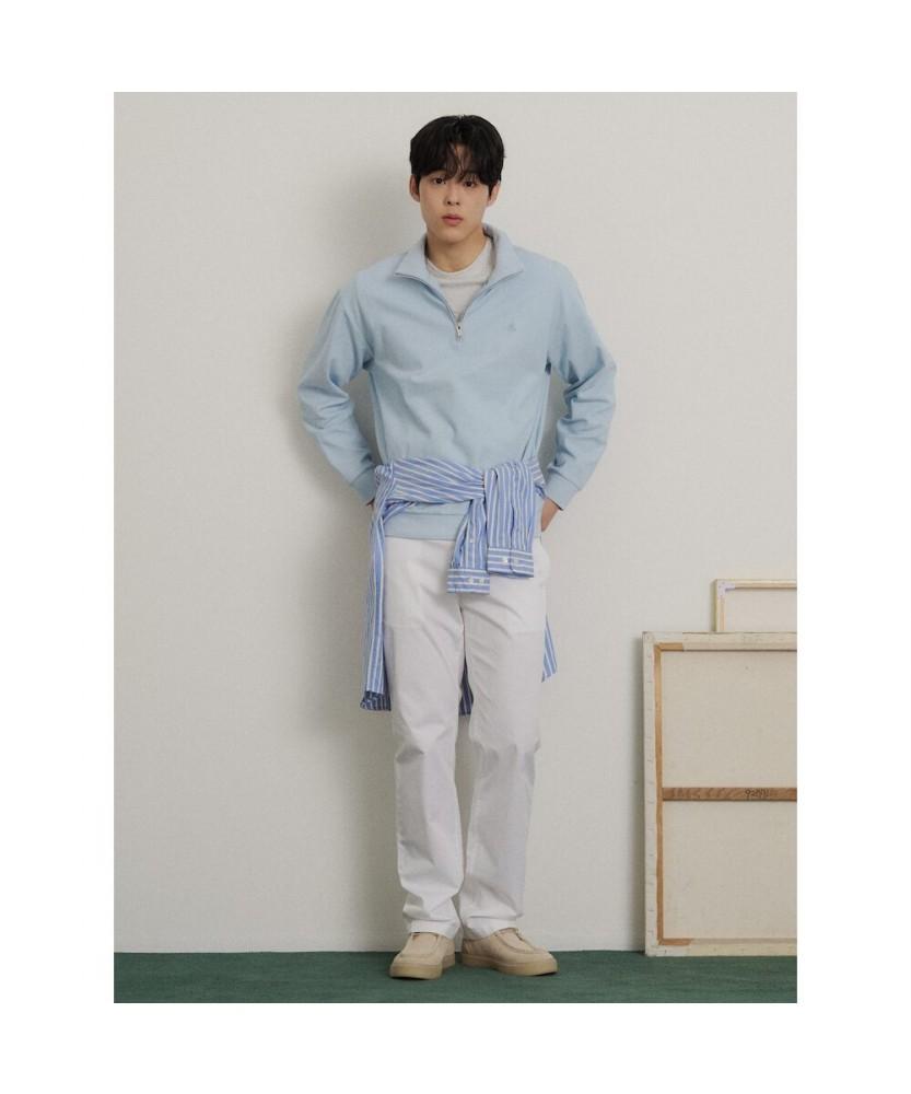 Binpolmen Textured Quarter-Zip Long Sleeve T-Shirt Sky Blue