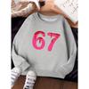 Unisex Kids Crewneck Sweatshirt For Over 4 Years Old Boys Girls Simple Pink Red Drip Melting Number 67 Graphic Soft Pullover Top For 4-12 Children