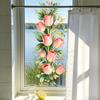 Spring Summer Flowers Window Clings Double Sided Tulip/Rose/Wildflowers in Vase Decals Anti-Collision Glass Door Stickers