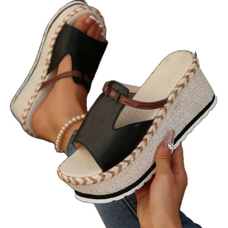 Large-sized Shoes Thick-soled Height-increasing Slippers Casual Wedge Heels and Slippers