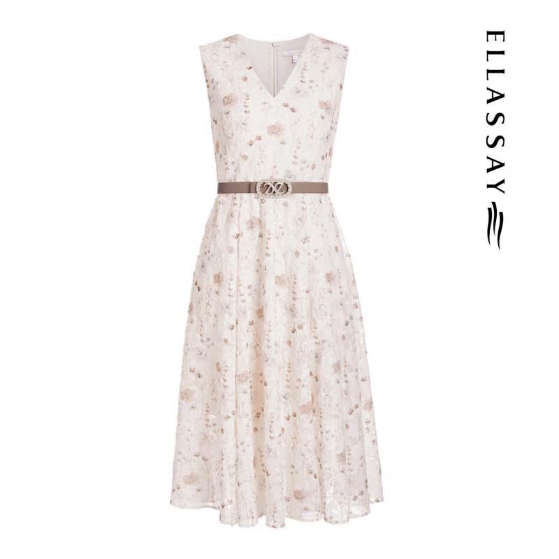 ELLASSAY Women's Elegant V-neck Jacquard A-line Dress