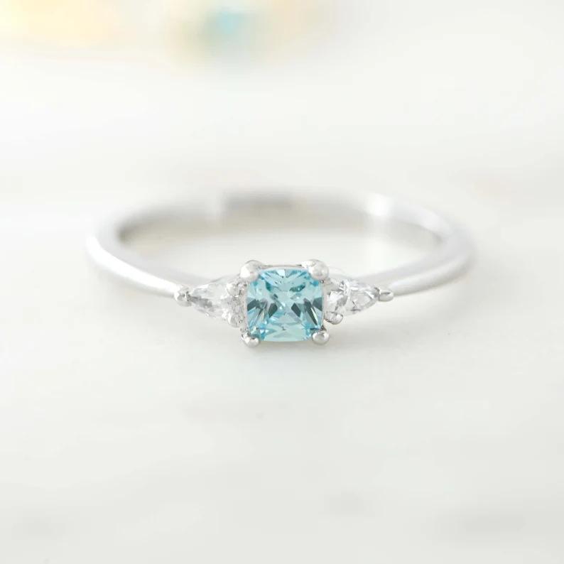 Yanbai Minimalist Deep Blue Sweet Elegant Thin Band Ladies Ring Size 6