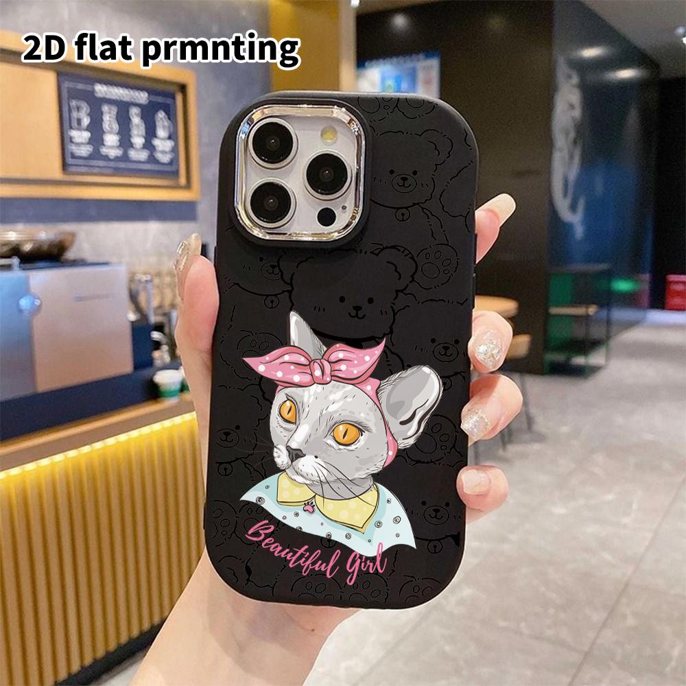 Phone case: 2D flat design suitable for iPhone 18 17 16 15 14 13 Pro protective case, couple style, gray cat, Christmas and Halloween gifts