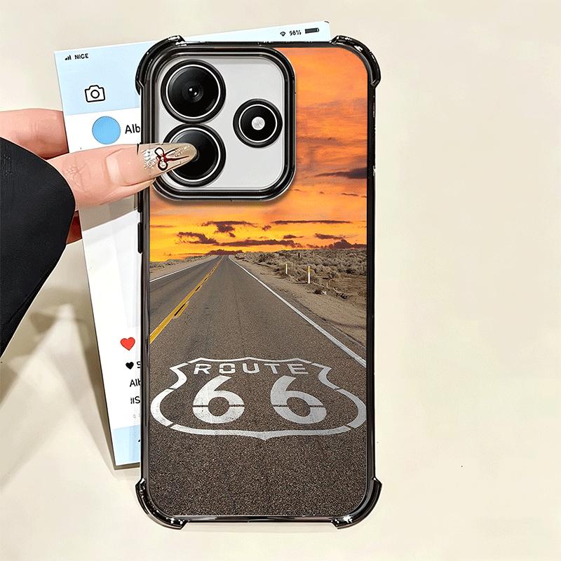 America Route 66 Plating Phone Case For Xiaomi Poco X5 X6 X7 X8 Pro Max F8 Ultra F7 M8 M7 M5S Redmi 15C 15 14C 13C 13 X3 12C F6