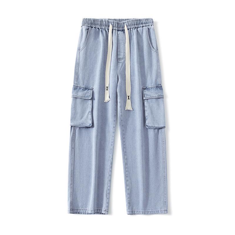 Men's Retro Wide-Leg Multi-Pocket Jeans - Spring/Fall Casual Workwear Pants