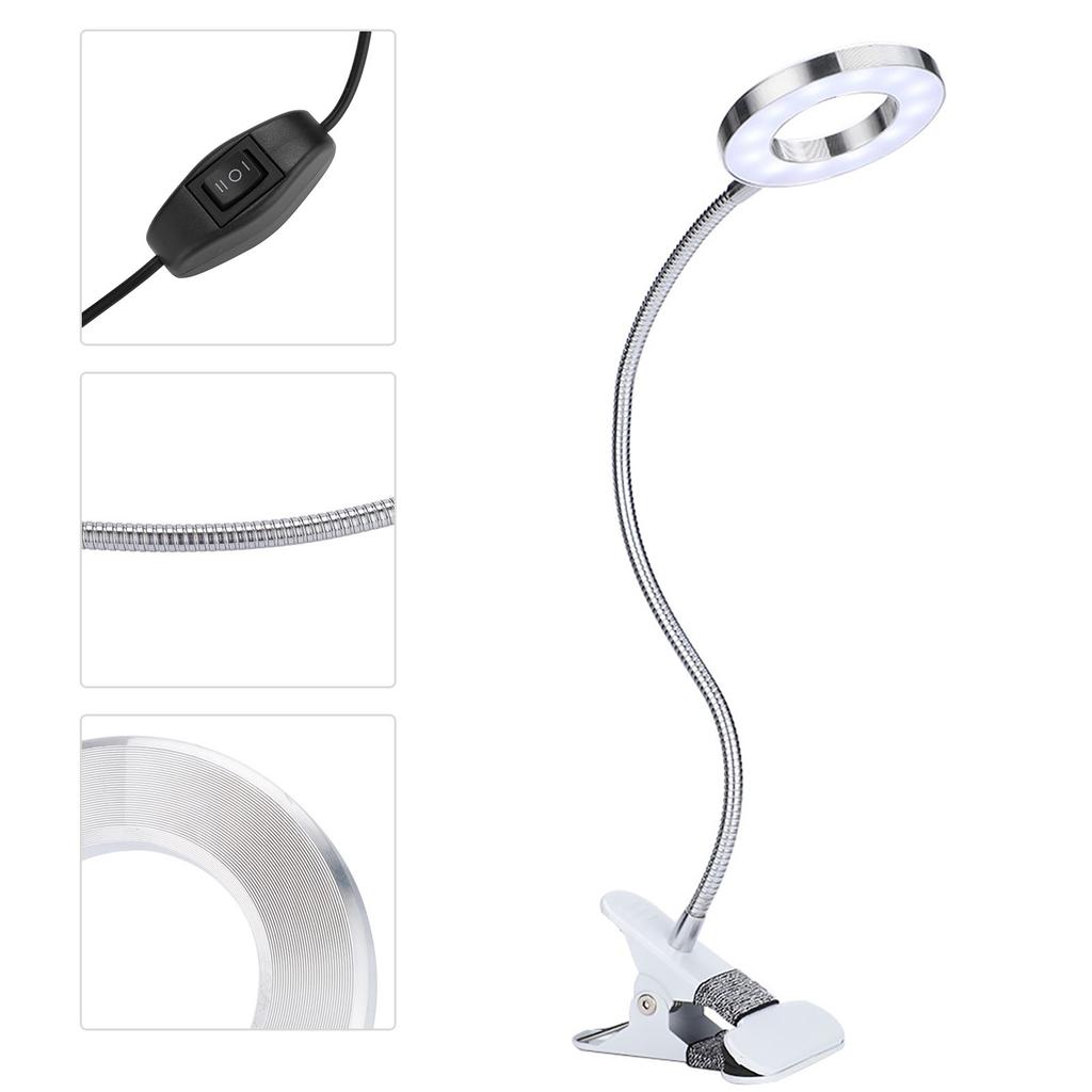 USB LED Desk Lamp with Clamp Flexible Gooseneck Clip On Book Light for Reading for Nail Beauty Salon Lash Extension