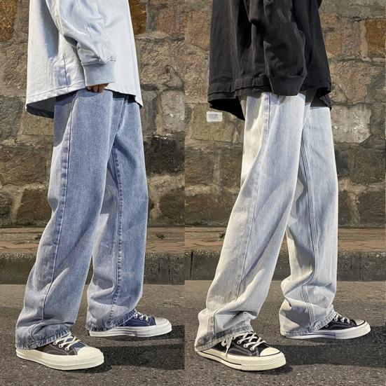 

Мужские брюки, широкие брюки, свободный крой, планка на молнии и пуговицах, скрабирующие воду, длина до щиколотки, антипиллинг, весенне-осенние мужские джинсы для улицы