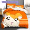 Hamtaro Muster Bettwäsche Bettdecke Set Heimdekoration Geschenk (1 Bettbezug + 2 Kissenbezüge (ohne Füllung))