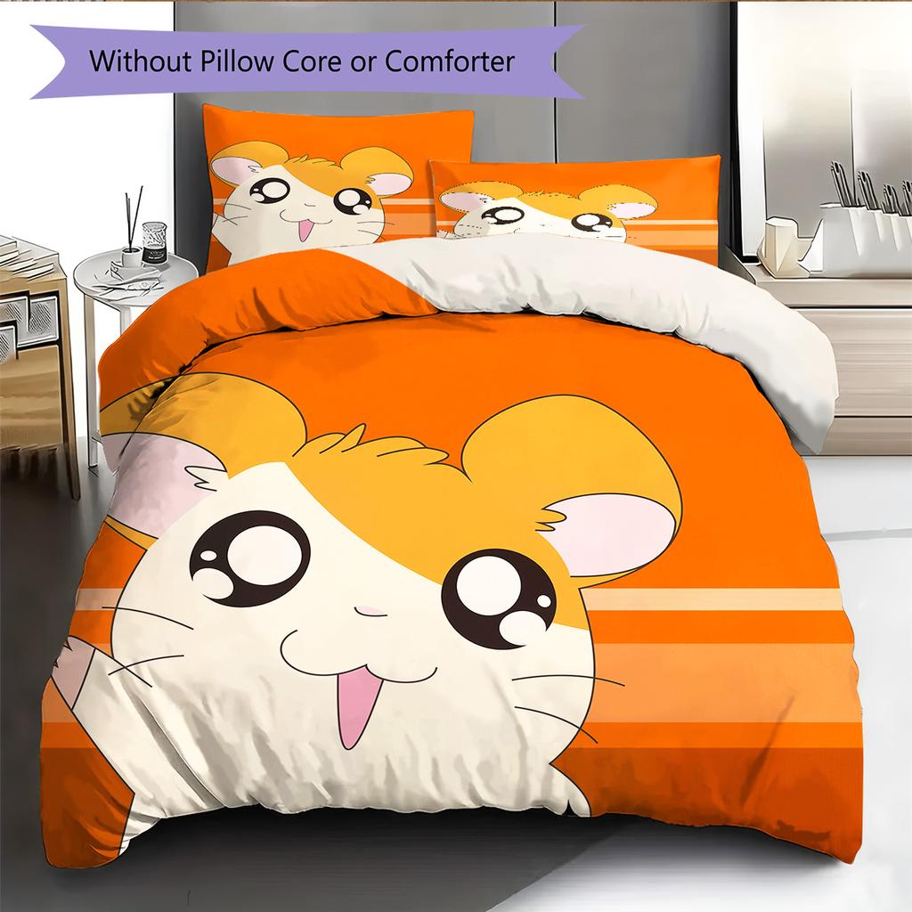 Hamtaro Muster Bettwäsche Bettdecke Set Heimdekoration Geschenk (1 Bettbezug + 2 Kissenbezüge (ohne Füllung))