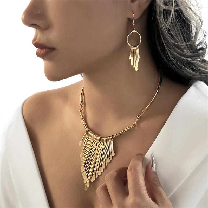 Chic Geometric Alloy Necklace Set With Cross Pendant For Women Fall