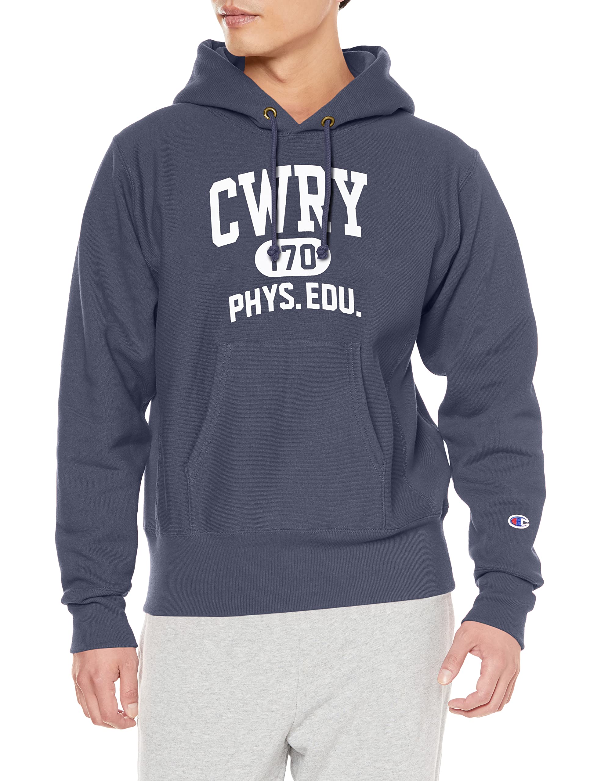 

Champion Long Sleeve Graphic Print Reverse Weave Hooded Dark Size S Men s 11.5oz Sweatshirt, Navy, (C3-W111)