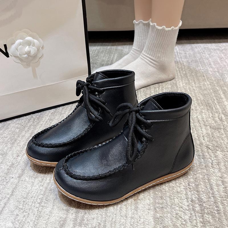 short boots autumn and winter women's boots flat-bottomed versatile casual leather boots lace-up soft-soled comfortable women's boots