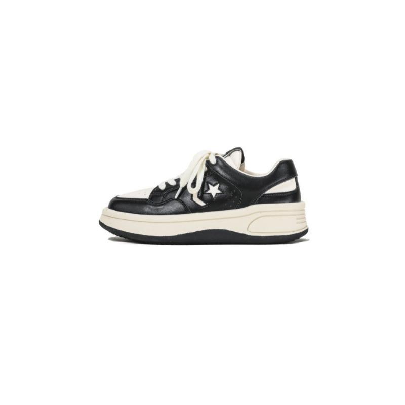 Cowhide star shoes round head casual shoes new small thick-soled heightening board shoes white shoes women