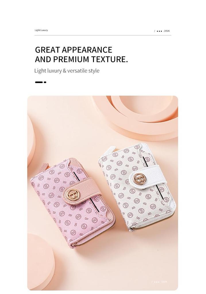 Women's Medium-Length Wallet with Button and Zipper - European & American Style
