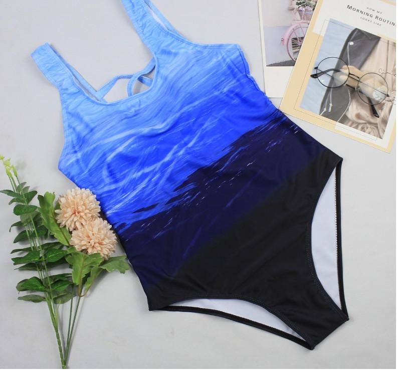 Gradient Print Plus Size One-Piece Bikini: Sexy Backless European & American Style