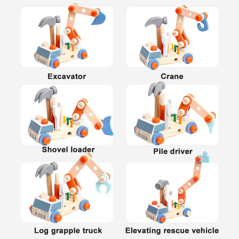 Wooden Nut Assembly Construction Vehicle Toy - DIY Building Set For Kids Enhances Hands-On And Cognitive Skills Parent Interacti