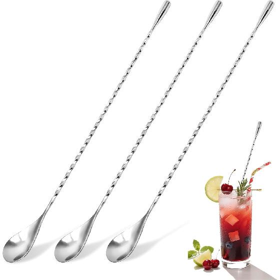 3Pcs Stainless Steel Bar Spoon, Ergonomic Stirring Spoons for Effortless Cocktail Mixing, Twist-Handle Cocktail Spoon for Precision Stirring