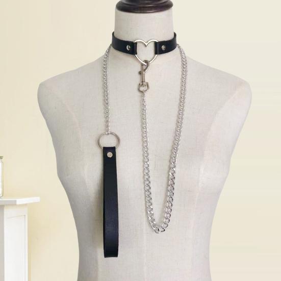 Yousheng Ženy Umělý kožený límec Vodítko Řetízek Dekor Nastavitelný erotický milenec náhrdelník Cosplay Nightclub Party Choker Individuální šperky na krk
