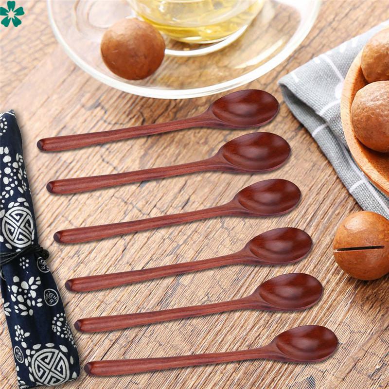 6 pieces wooden spoons soup spoons for eating mixing stirring cooking long handl 6 pieces wooden spoons soup spoons for eating mixing stirring cooking long handl
