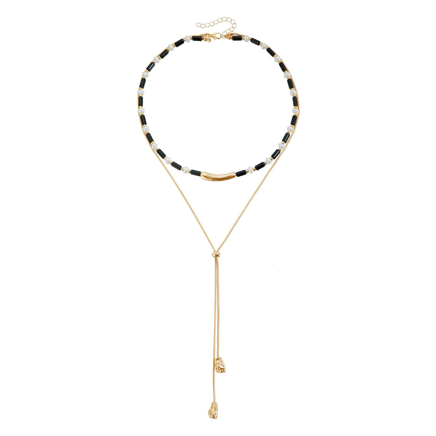 

Retro black bead pearl splicing long necklace, adjustable sweater chain with a sense of design золотой
