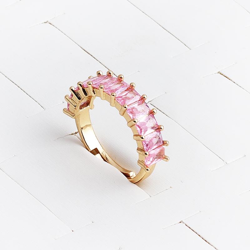 Square Design 18K Gold Plated Baguette Rings For Women Men Party Gift Charm Multicolor CZ Finger Rainbow Zircon HIp Hop Jewelry