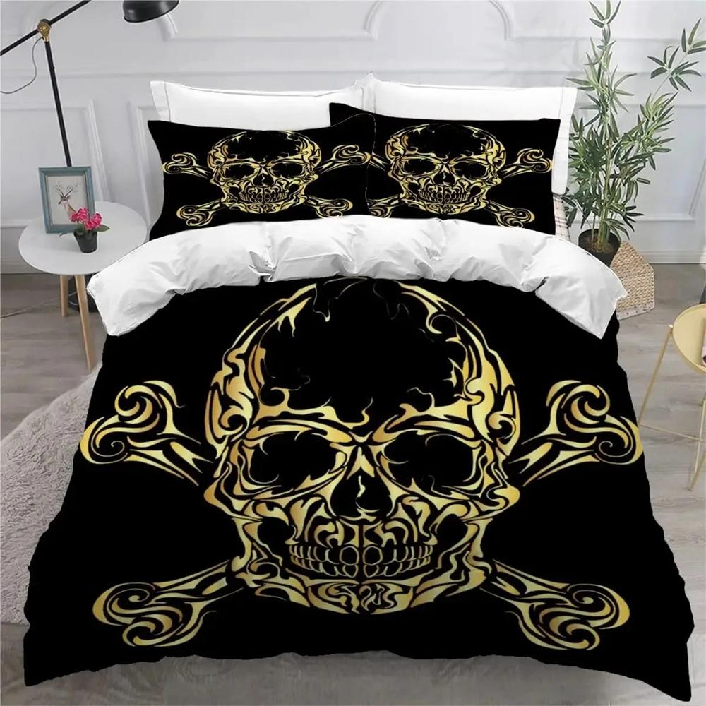 Skull and Beauty Duvet Cover Set Full Size Gothic Sugar Skull Angels and Demons Bedding Set with Pillowcase Twin Double Bed Sets