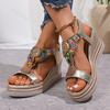 Fashion Summer 2025 Fashion Ethnic Style Comfortable Casual Sandals Women's Bohemian Beaded Open Toed Wedges Beach Cool Flip Flops Pumps