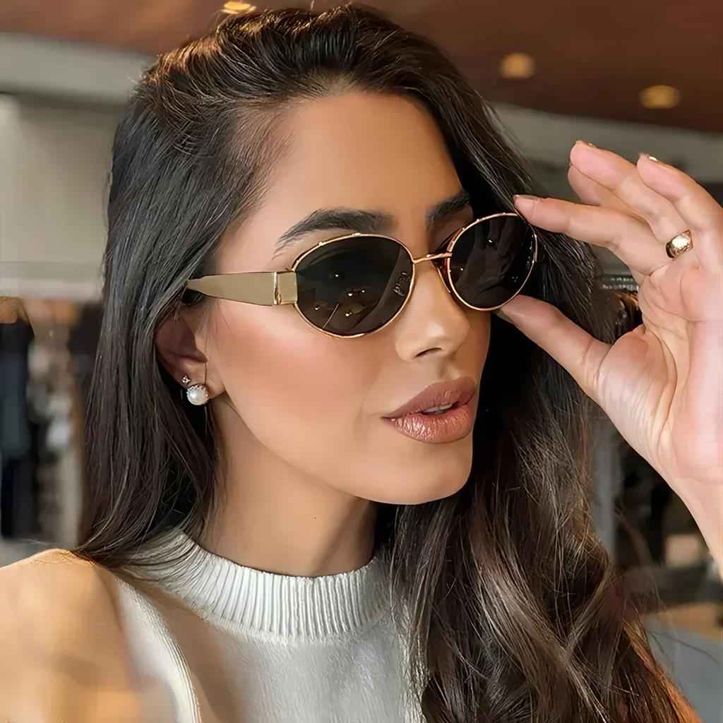 Ovale Zonnebrillen voor Dames Heren Trendy Metalen Frame Zonnebrillen Klassieke Tinten