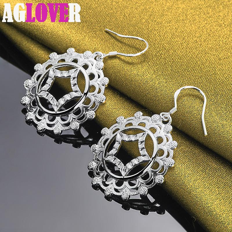 925 Sterling Silver Round Star Drop Earring Jewelry