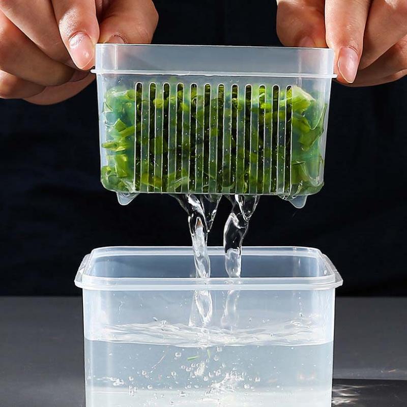 3 Stück Kühlschrank Plastik Lebensmittelaufbewahrungsbehälter Küche Obst Gemüse Zwiebel Ingwer Knoblauch Abtropfboxen Klar Versiegelt Organizer