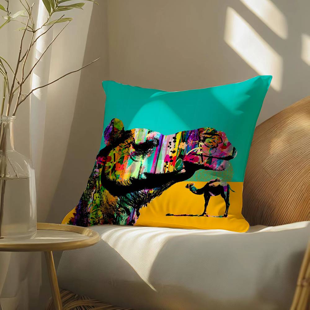 Classic Cartoon Camel-C Pillow Case Silky Elegant Comfort Sofa Bed  Invisible Zipper Beach Pillowcase