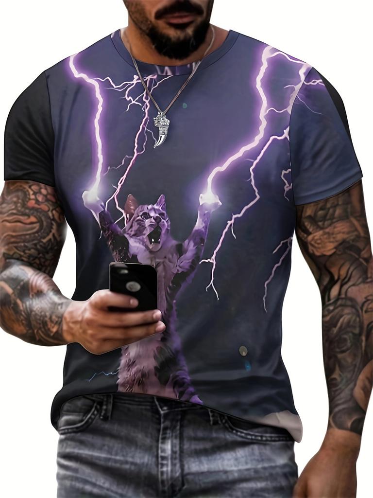 Cross Print Men's Graphic Design Crew Neck T-shirt Casual Tshirts for Summer Men's Clothing Tops for Daily Gym Workout Running
