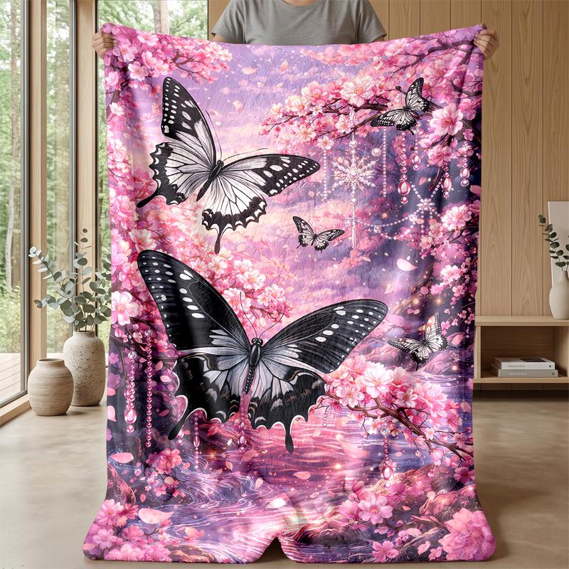 Blue Rose and Butterflies at Night blanket Personalized Name Flannel Blanket Soft Cozy Plush Throw for Sofa Bed Lightweight Home Decor