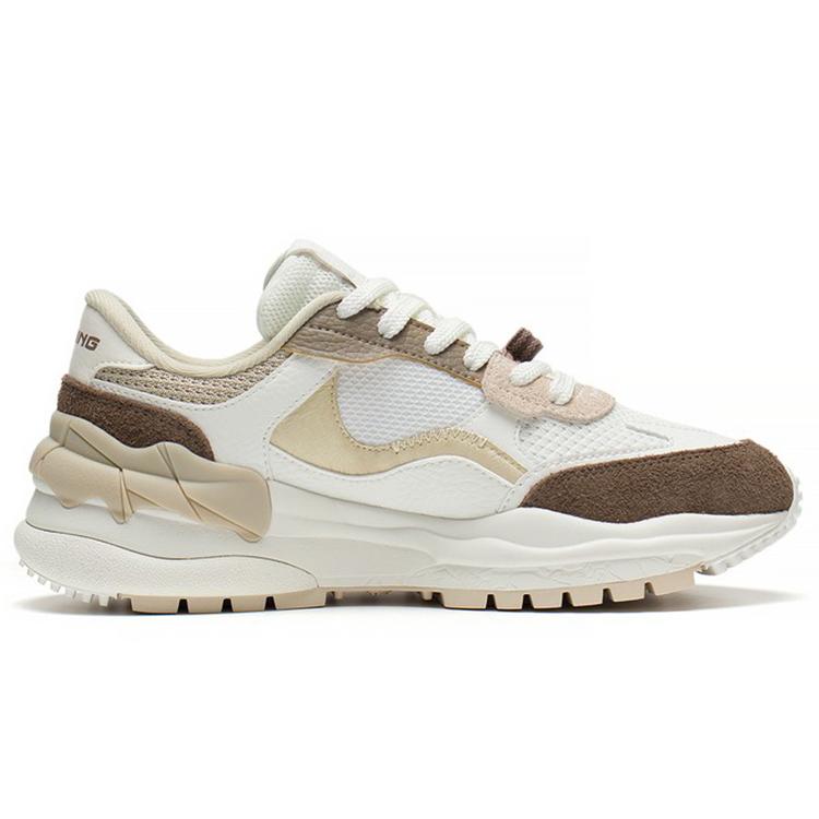 New LINING Origin Casual Shoes Women's Low Top Ecru/Reindeer Brown AGLS158-1