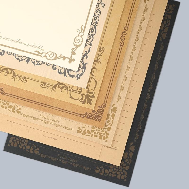 8 Sheets Vintage Kraft Stationary Paper A5 Lined Stationery Writing Letter Paper Set for Personalized Letter Poem