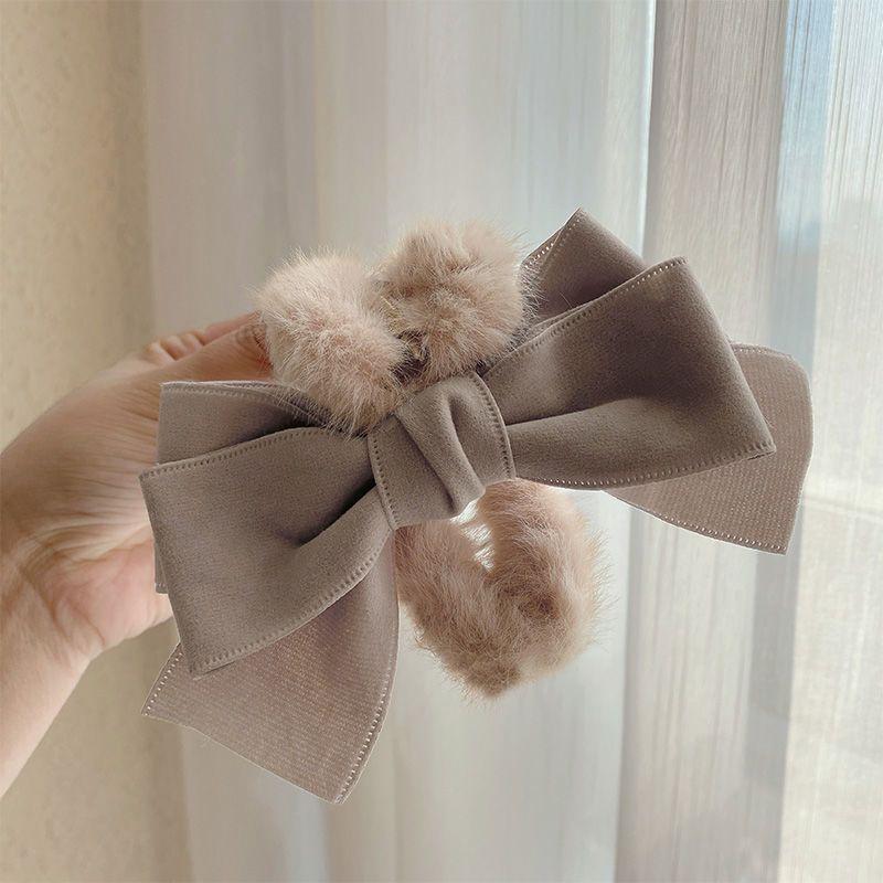 Autumn and winter plush bow large grab clip women's back head hair shark clip Internet celebrity same head jewelry