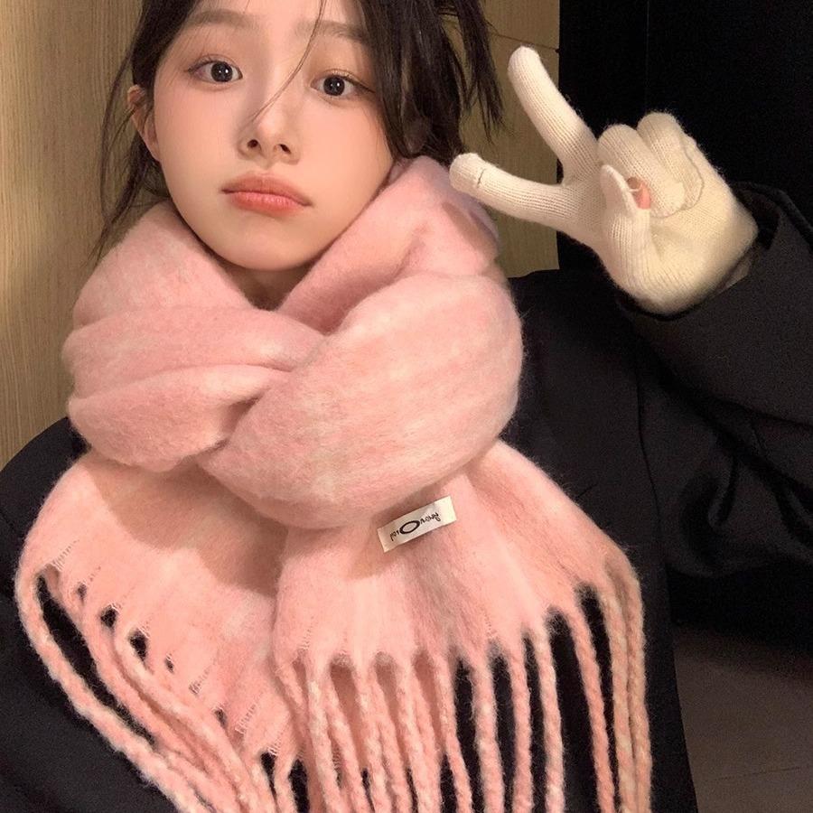 Exquisite Solid color Fringed Plush Scarf A Fashionable and Warm Scarf for Winter Outdoor Cycling and Students' Commuting