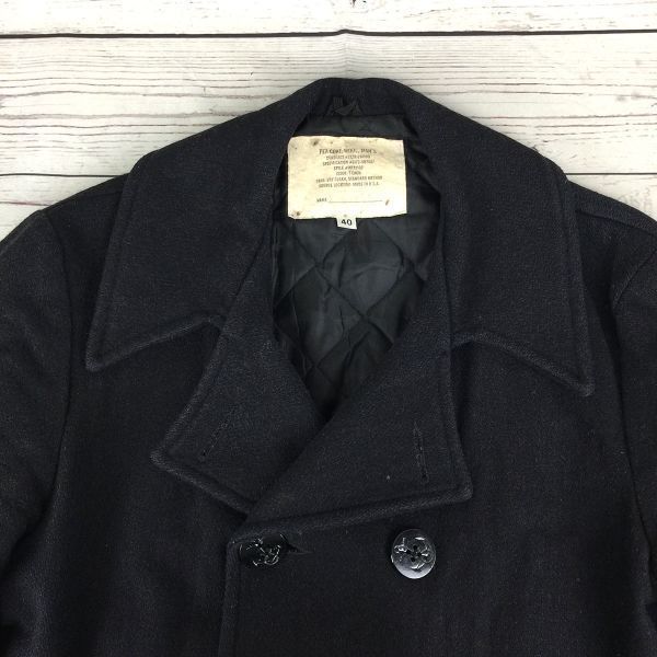 90s USA Made Vintage U.S. NAVY Pea Coat/Size 40/Dark Navy/(USED)