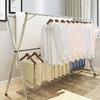 Stainless steel foldable and extendable clothes drying rack for indoor and outdoor use, suitable for futon drying. Also suitable for balconies and ind