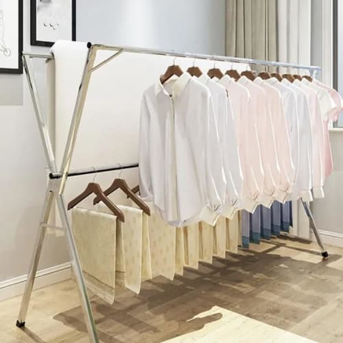Stainless Steel Foldable and Extendable Clothes Drying Rack for Indoor and Outdoor Use, Suitable for Futon Drying. Also Suitable for Balconies and Ind