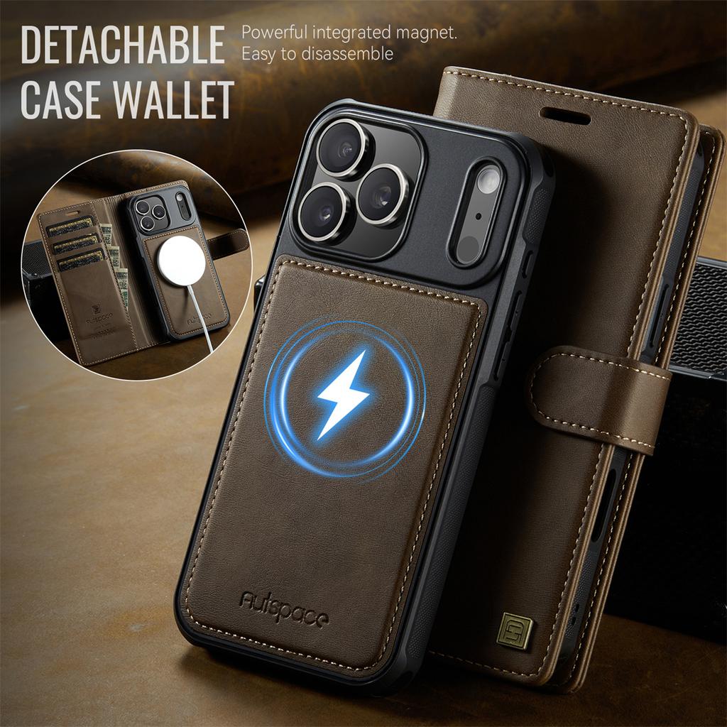 2-in-1 Magnetic Magnetic Detachable Wallet Case for iPhone 17/17 Pro/17 Max/17 Air - PU Leather, Card Slots, MagSafe Charging, 360° Protection