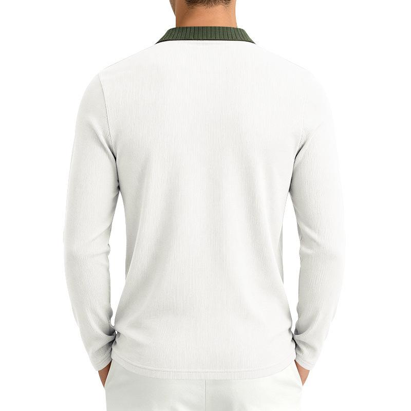 Men S Long Sleeve Polo Shirt Ribbed Collar Solid Color Casual Spring Autumn